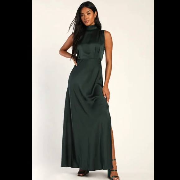 Lulus Dresses & Skirts - Lulus Classic Elegance Green Satin Sleeveless Mock Neck Maxi Dress - Size 1X